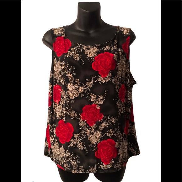 CAMISOLE WITH VIBRANT RED FLOWERS SZ XL - Picture 5 of 8